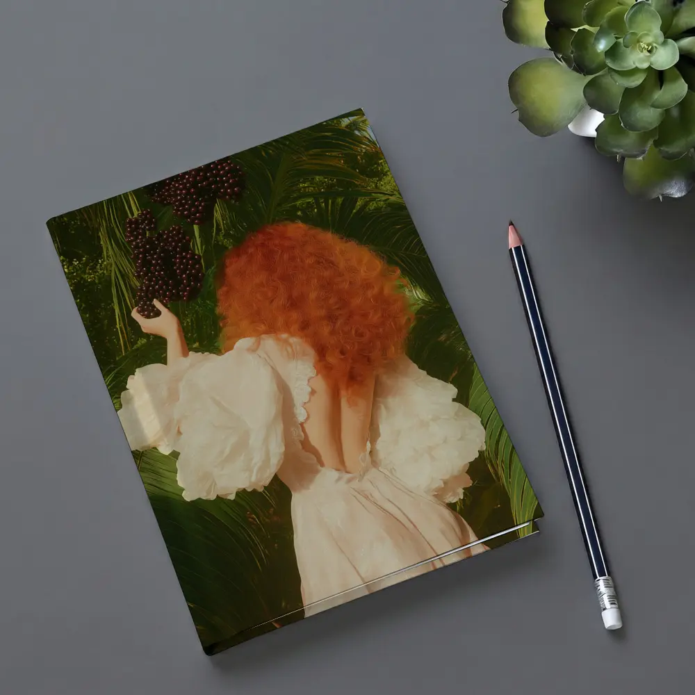 Red Hair Woman Garden Tropical Green Background – Notebooks