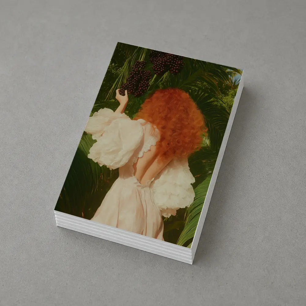 Red Hair Woman Garden Tropical Green Background – Postcards