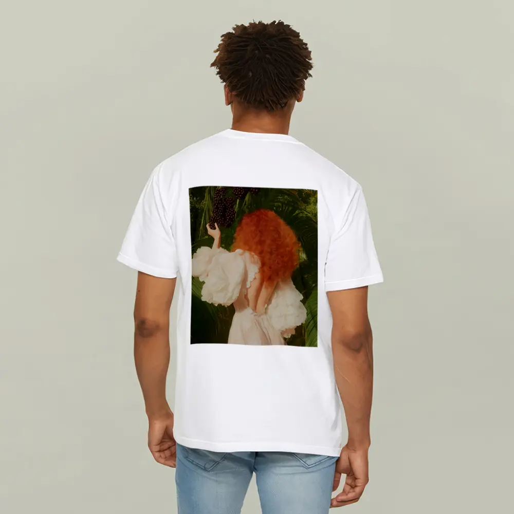 Red Hair Woman Garden Tropical Green Background – T-Shirts