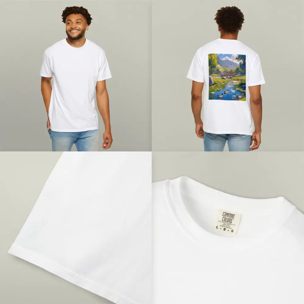Ducks Swimming By Bridge Anime Landscape – T-Shirts