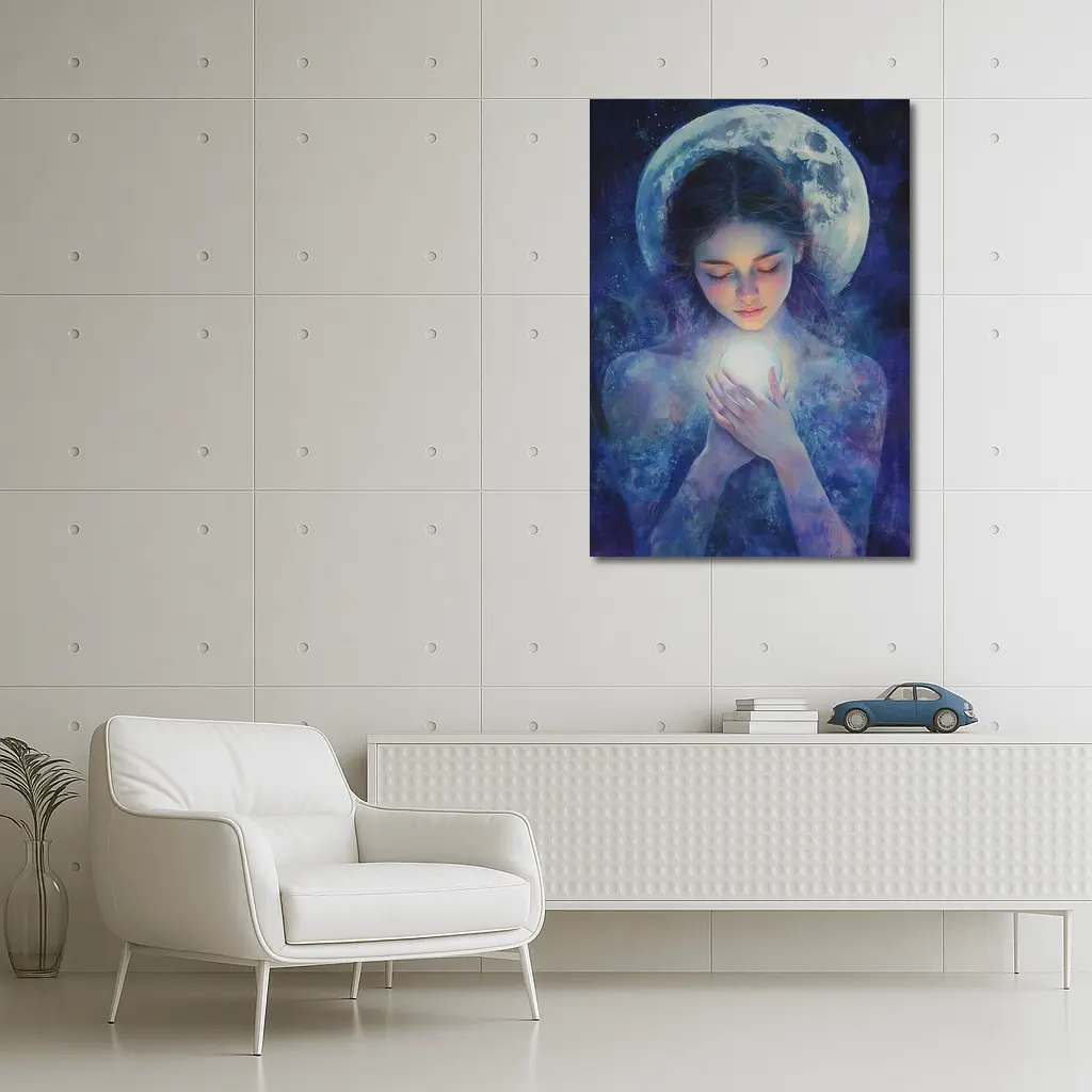 Moon Goddess Holding Glowing Orb Fantasy – Wall Art