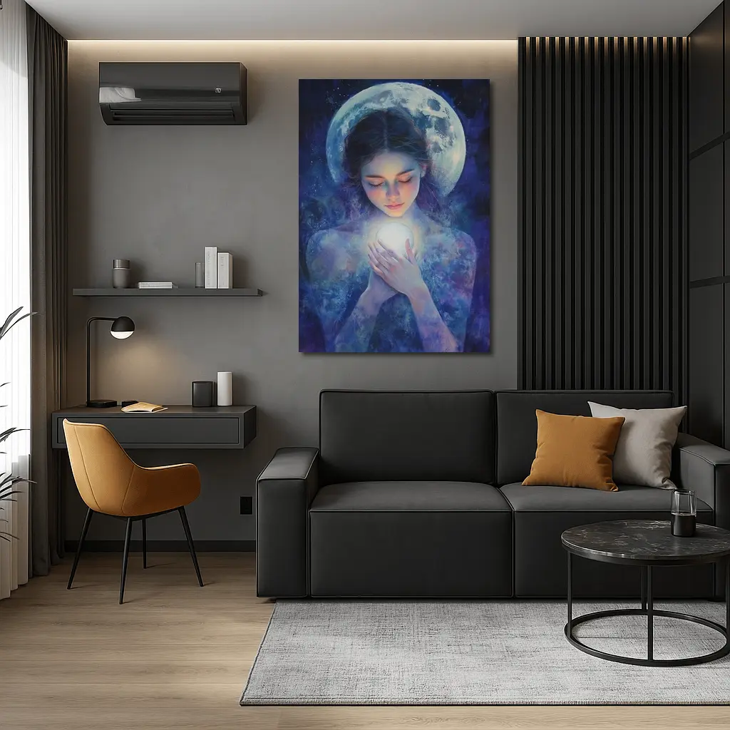 Moon Goddess Holding Glowing Orb Fantasy – Wall Art