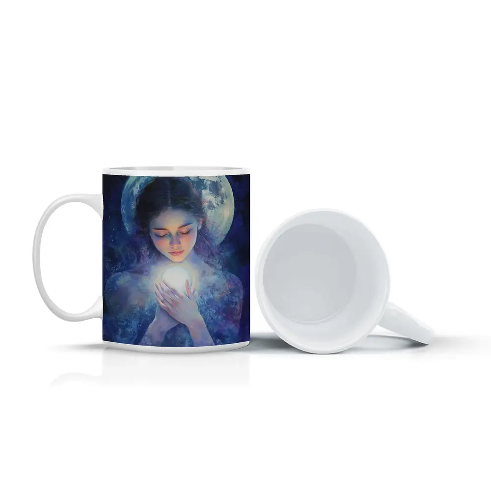 Moon Goddess Holding Glowing Orb Fantasy – Mugs