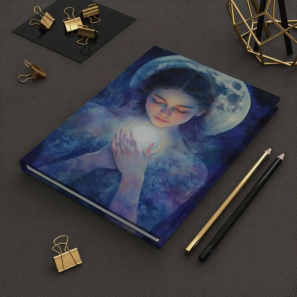Moon Goddess Holding Glowing Orb Fantasy – Notebooks