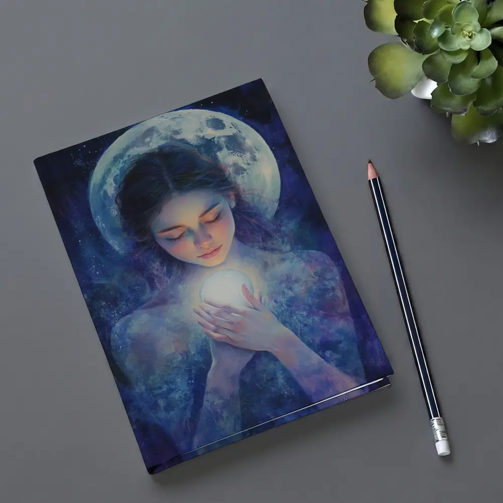Moon Goddess Holding Glowing Orb Fantasy – Notebooks