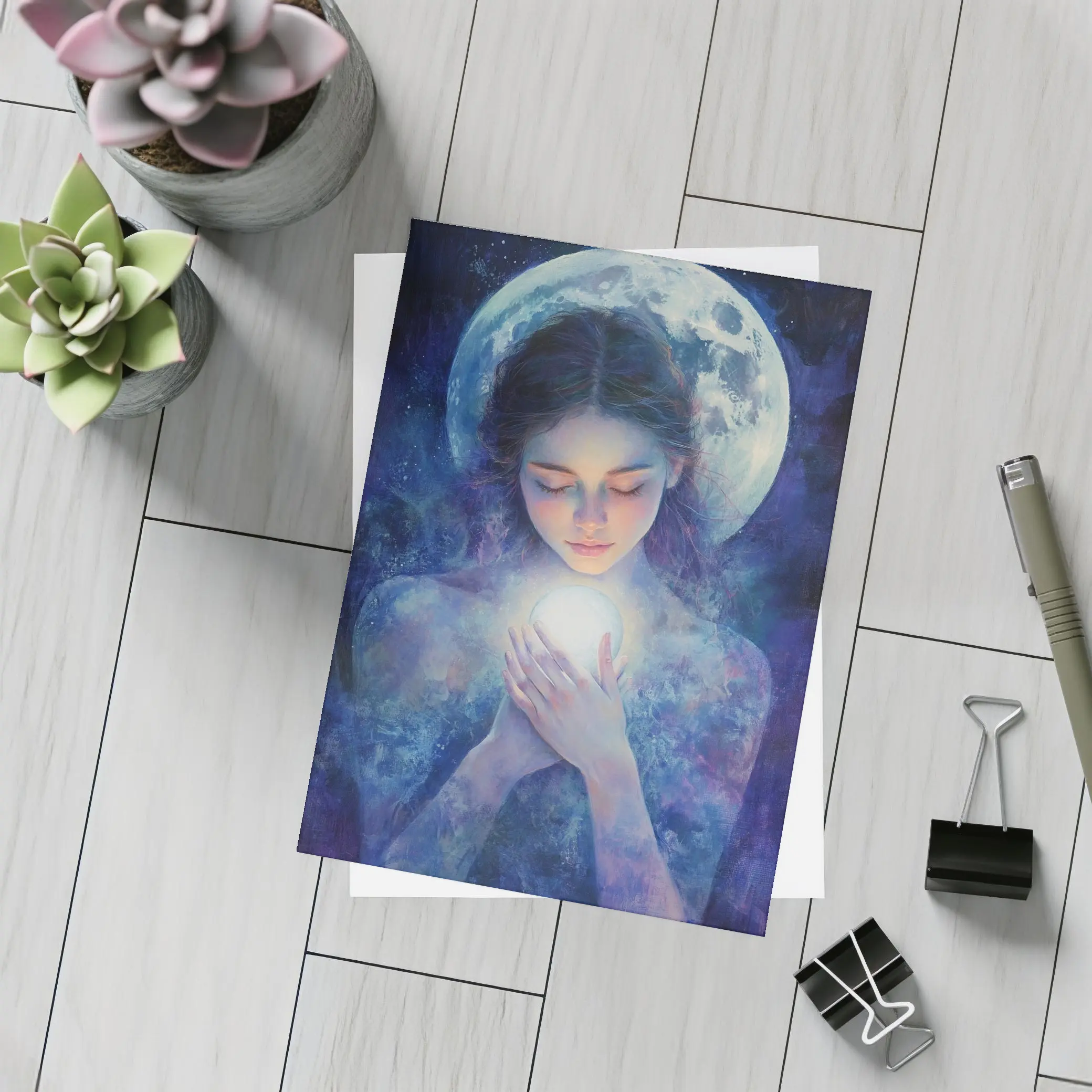 Moon Goddess Holding Glowing Orb Fantasy – Postcards
