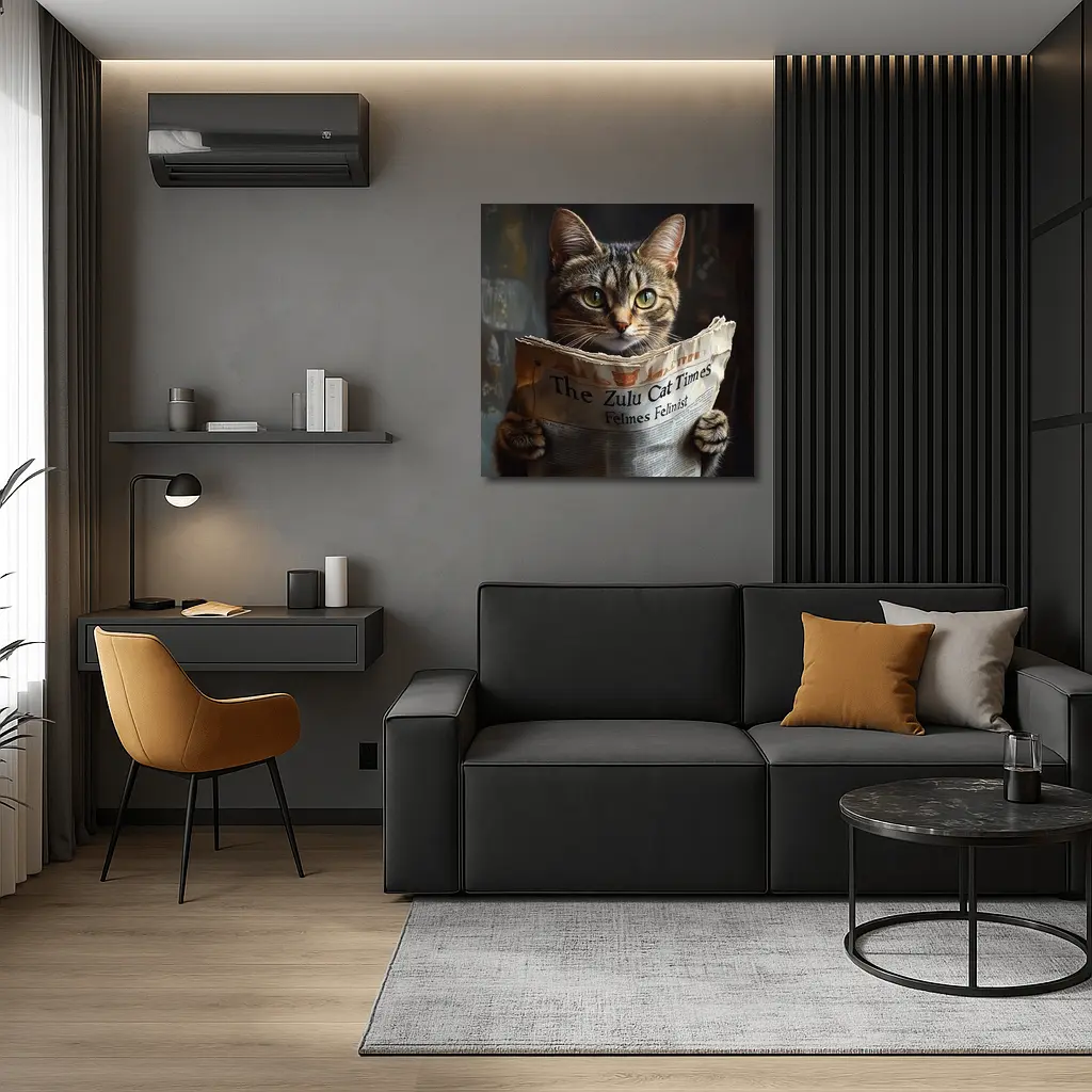 Tabby Cat Reading Newspaper Funny Art – Wall Art