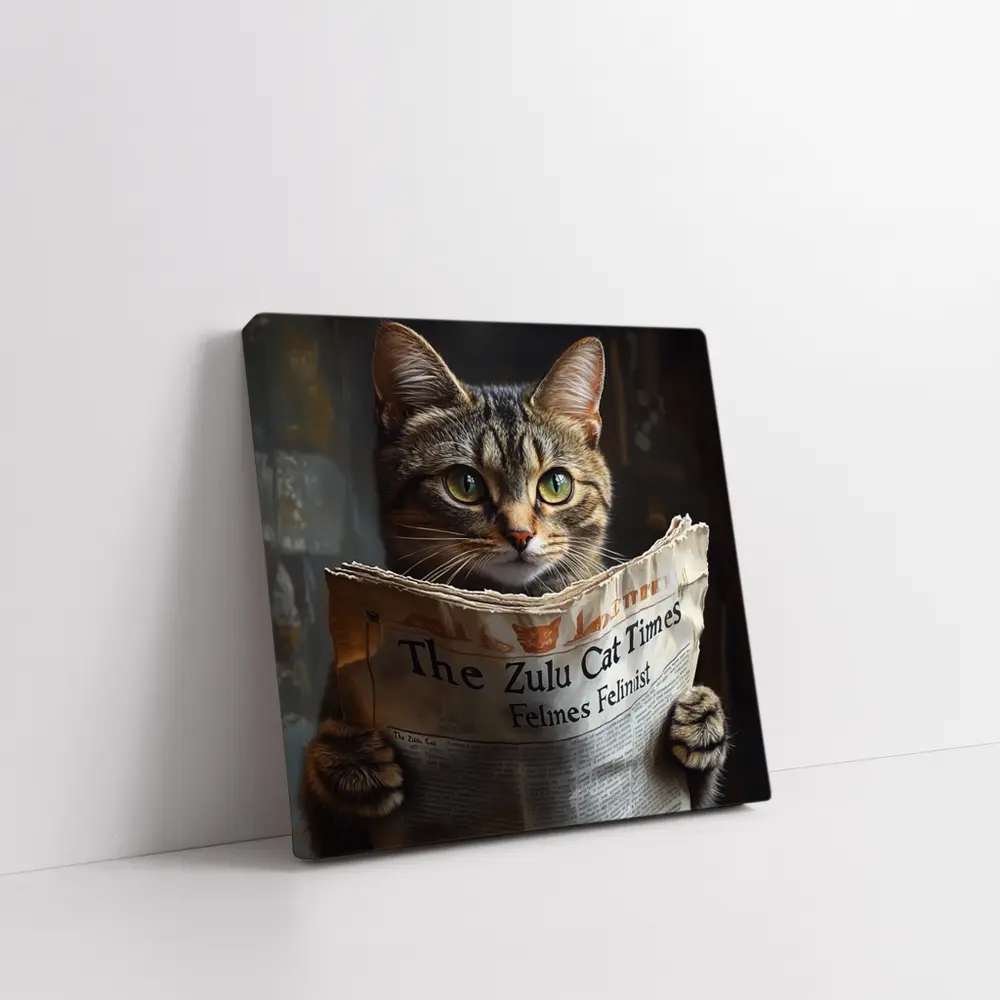 Tabby Cat Reading Newspaper Funny Art – Wall Art