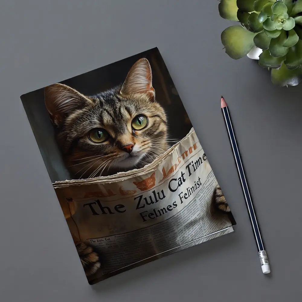 Tabby Cat Reading Newspaper Funny Art – Notebooks