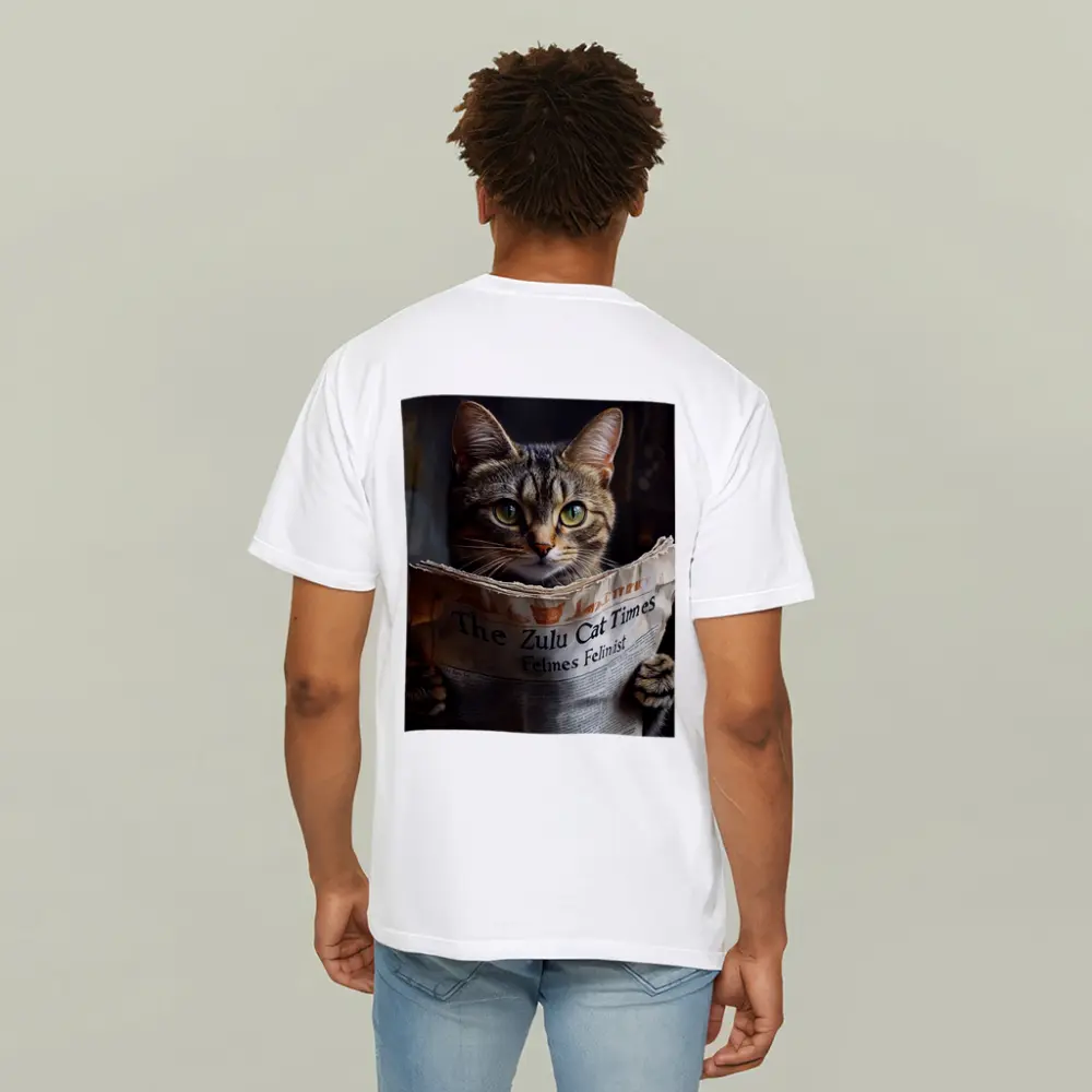 Tabby Cat Reading Newspaper Funny Art – T-Shirts