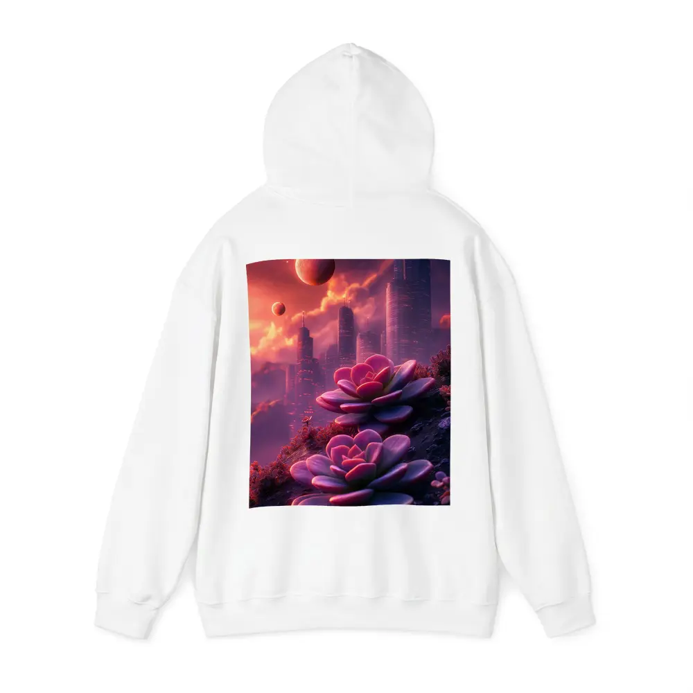 Succulent Flowers Futuristic City Purple Sky – Hoodies