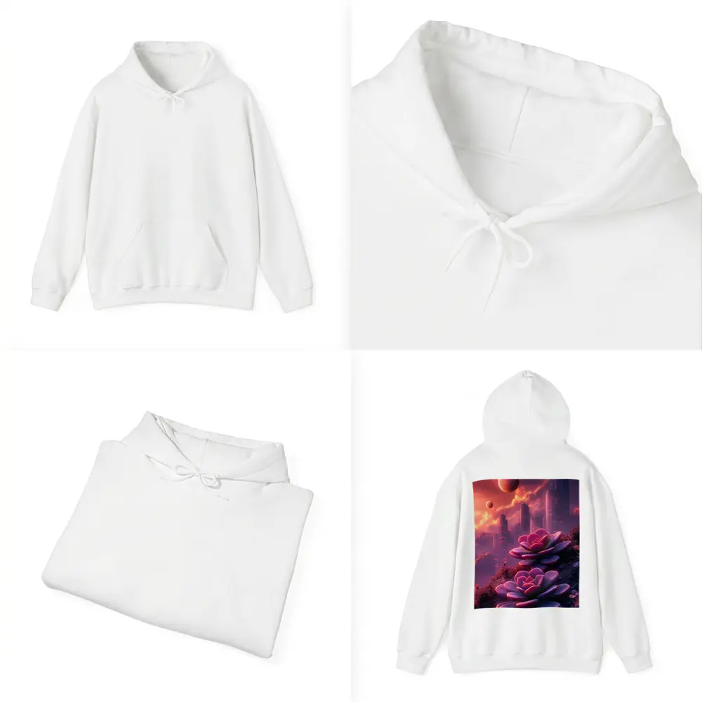 Succulent Flowers Futuristic City Purple Sky – Hoodies