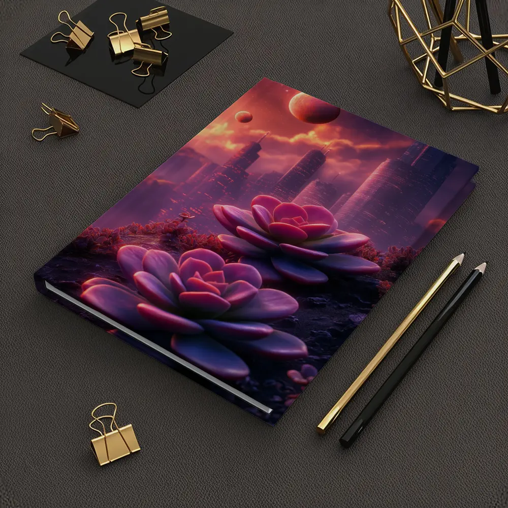 Succulent Flowers Futuristic City Purple Sky – Notebooks
