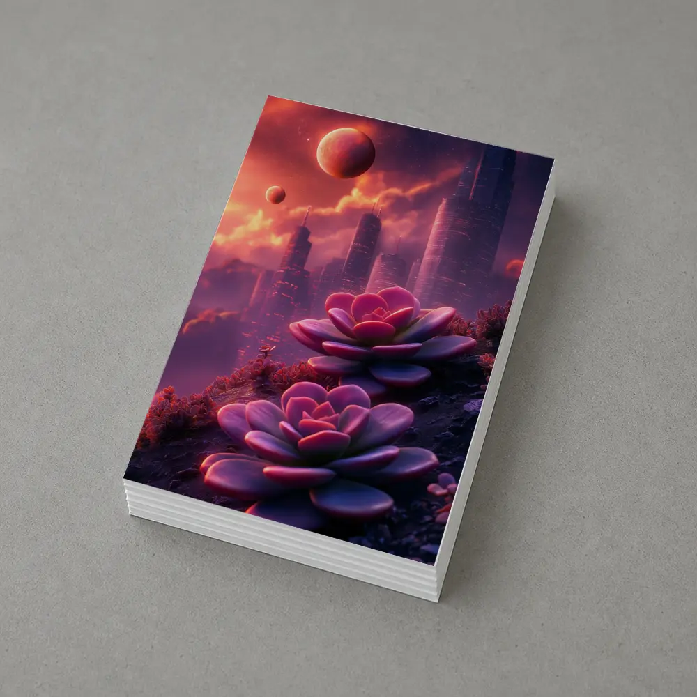 Succulent Flowers Futuristic City Purple Sky – Postcards