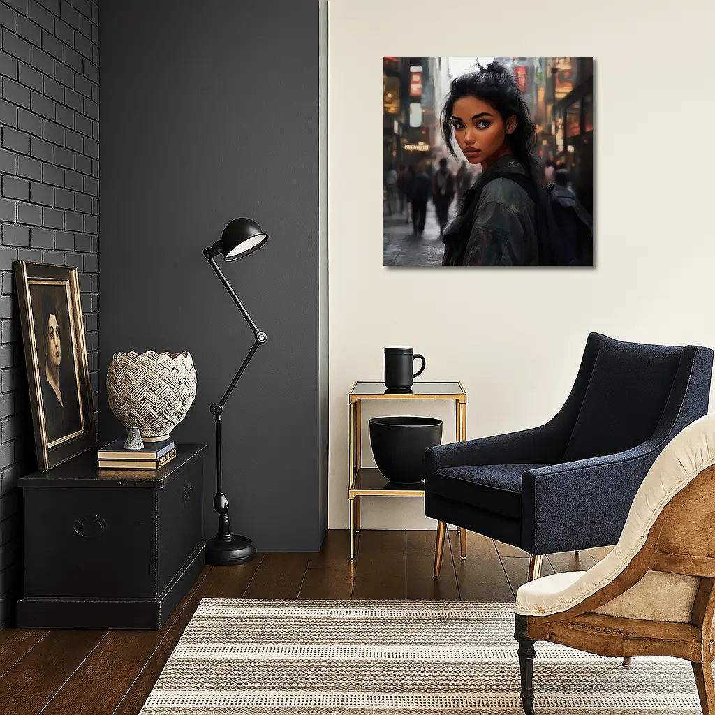 Young Woman Portrait City Street Digital Art – Wall Art