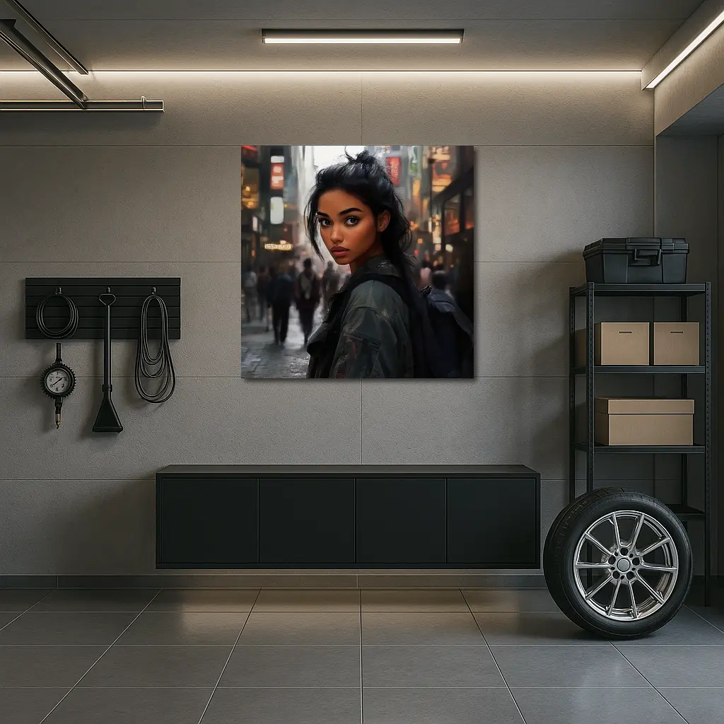 Young Woman Portrait City Street Digital Art – Wall Art