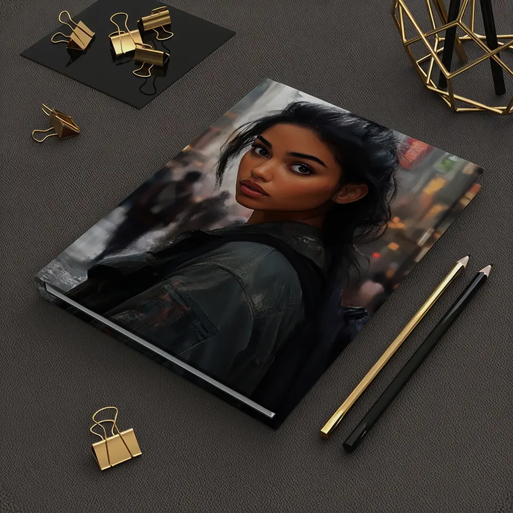Young Woman Portrait City Street Digital Art – Notebooks