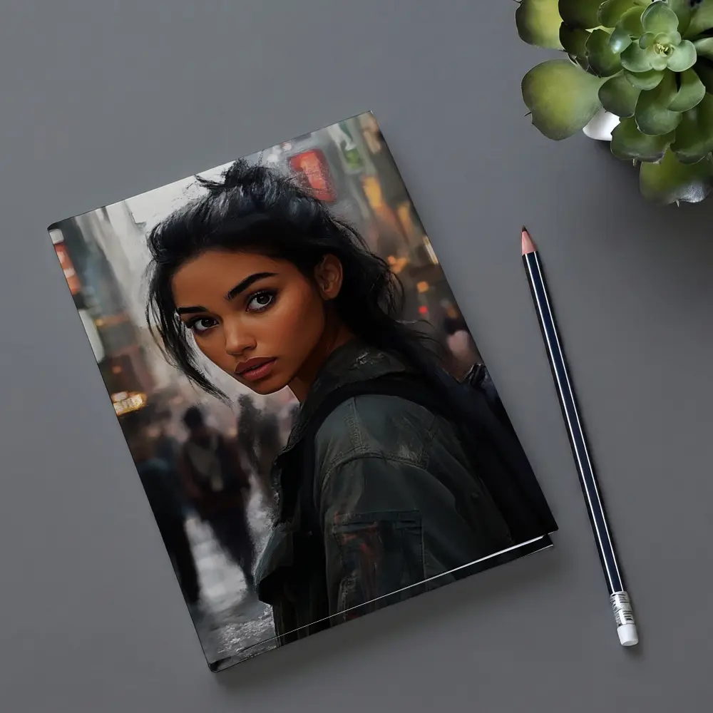 Young Woman Portrait City Street Digital Art – Notebooks
