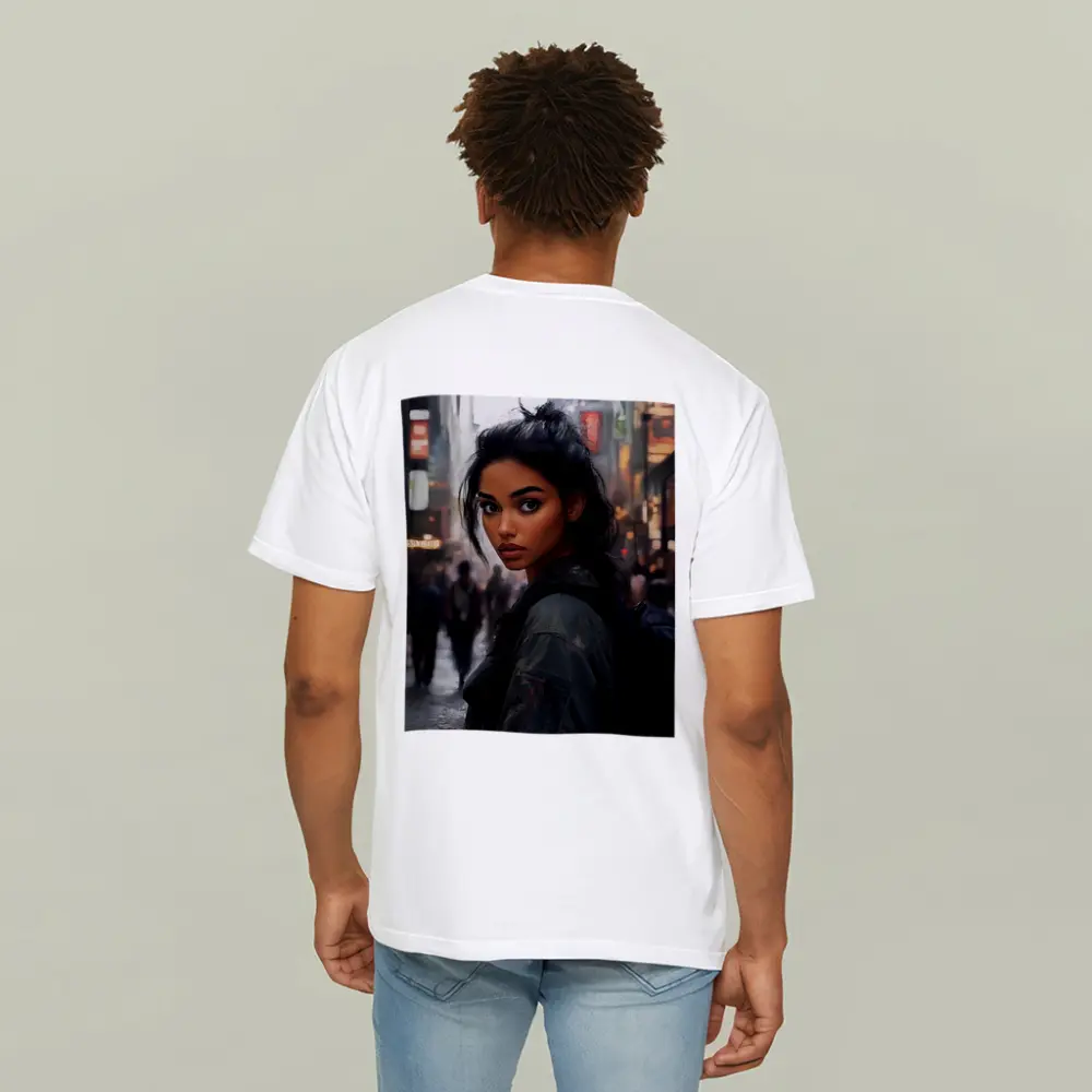 Young Woman Portrait City Street Digital Art – T-Shirts