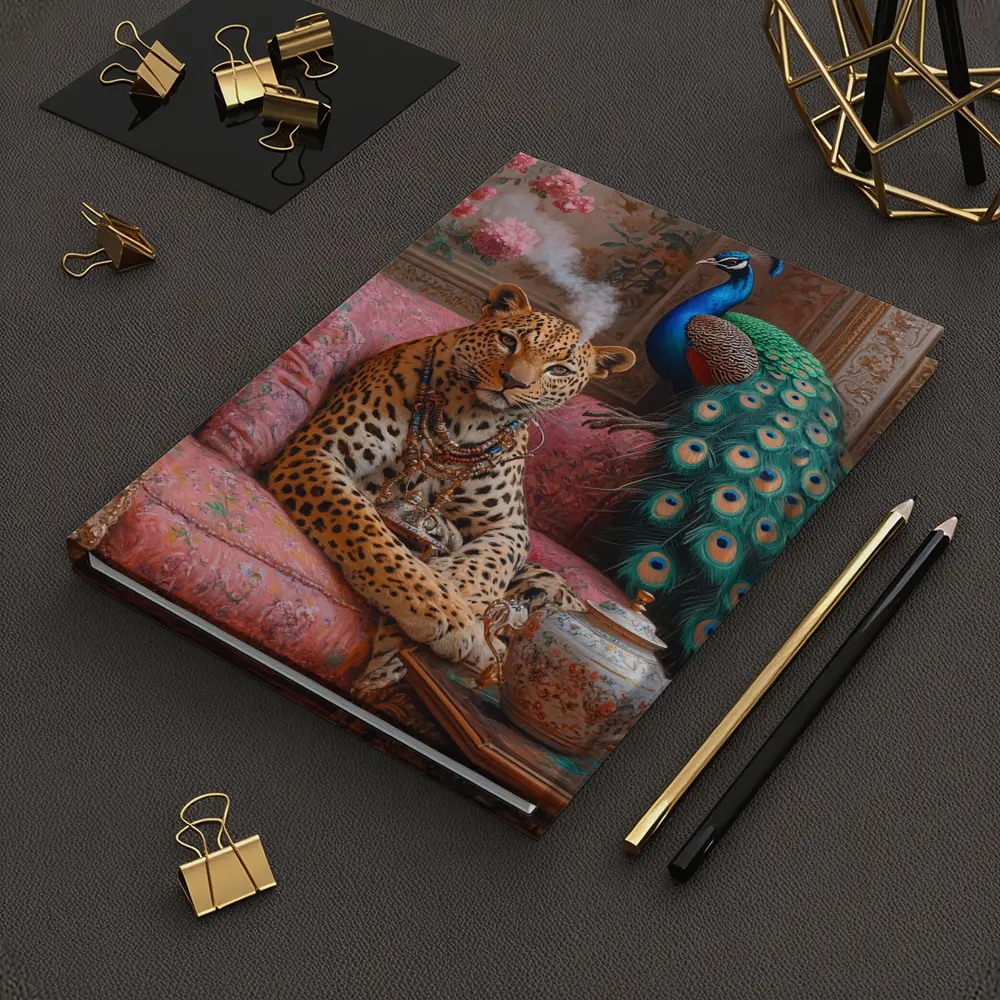 Leopard and Peacock in Ornate Victorian Interior – Notebooks