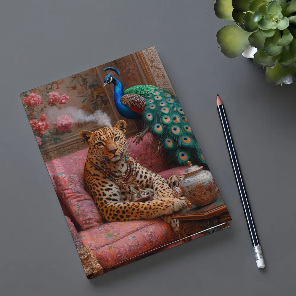 Leopard and Peacock in Ornate Victorian Interior – Notebooks