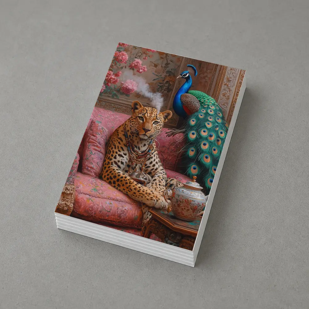 Leopard and Peacock in Ornate Victorian Interior – Postcards