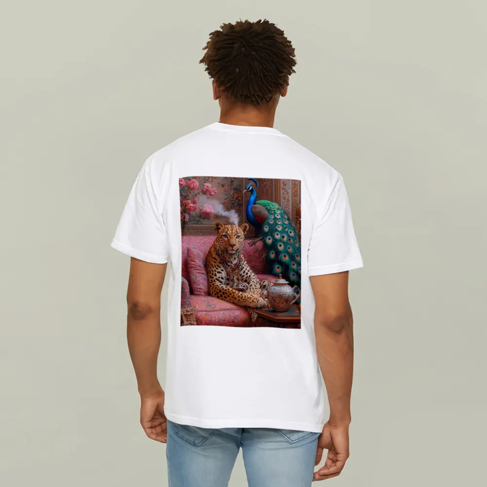 Leopard and Peacock in Ornate Victorian Interior – T-Shirts