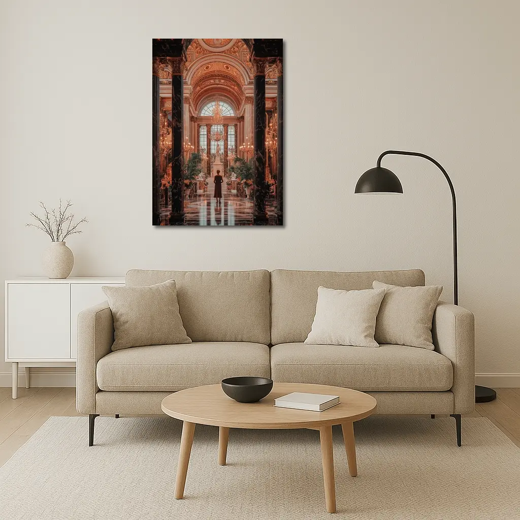 Woman Standing in Grand Baroque Palace Hall – Wall Art