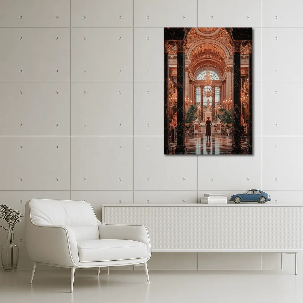 Woman Standing in Grand Baroque Palace Hall – Wall Art