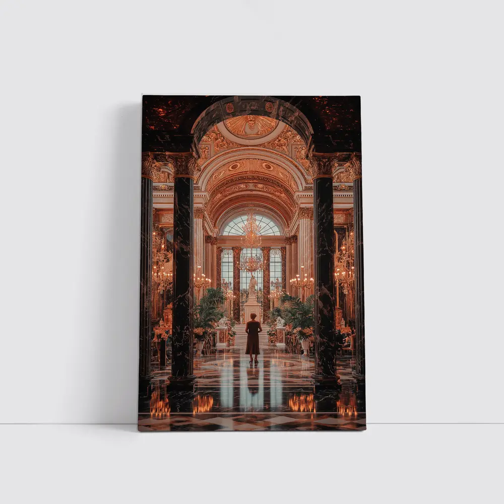 Woman Standing in Grand Baroque Palace Hall – Wall Art