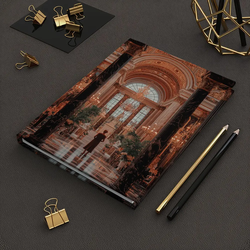 Woman Standing in Grand Baroque Palace Hall – Notebooks