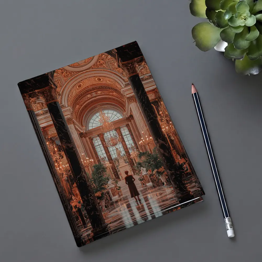 Woman Standing in Grand Baroque Palace Hall – Notebooks