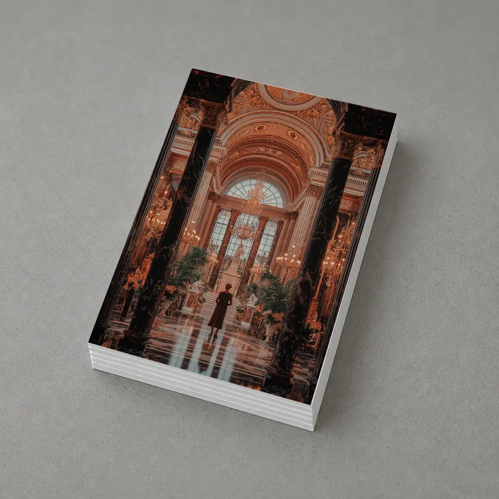 Woman Standing in Grand Baroque Palace Hall – Postcards