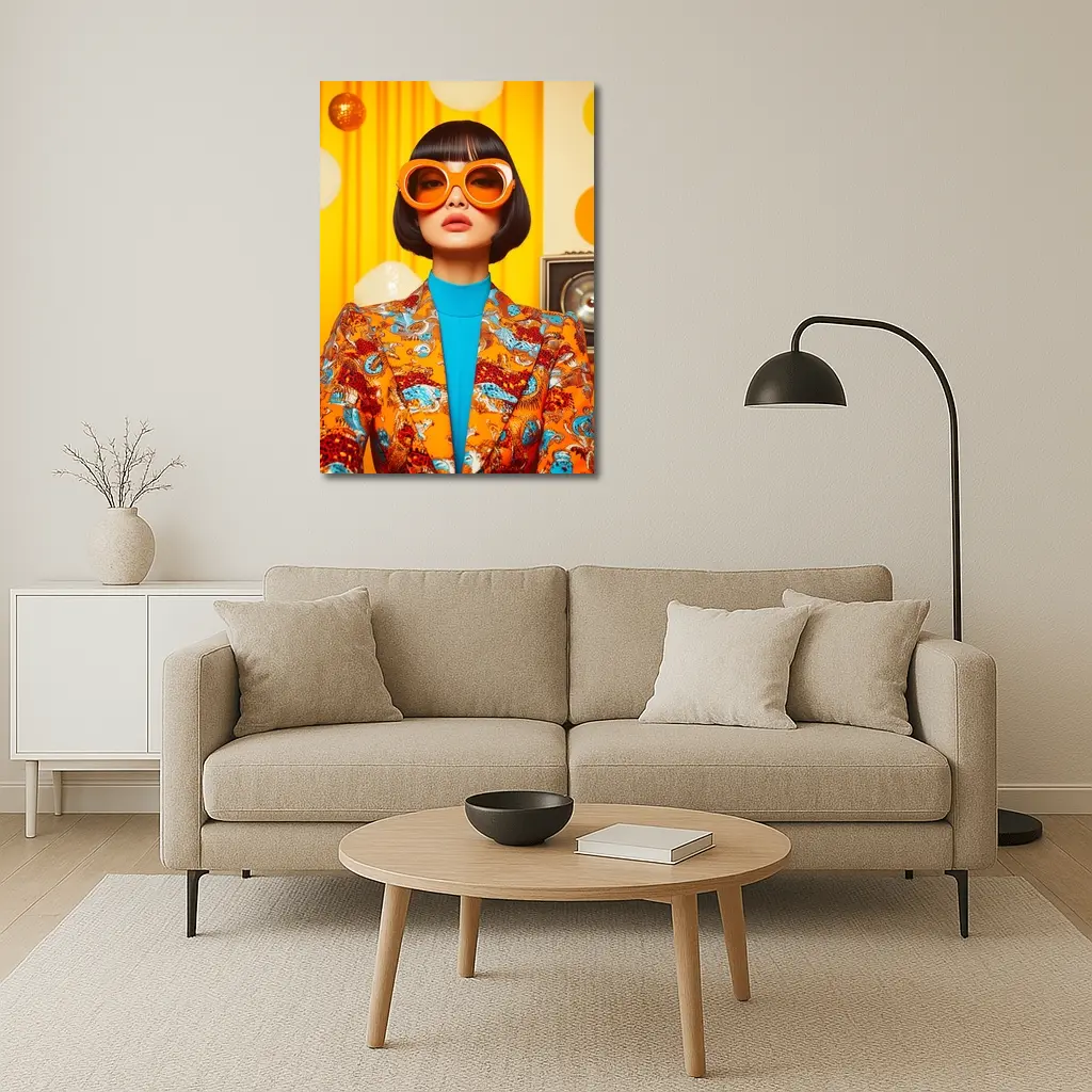 Retro Woman Orange Sunglasses Bold Fashion Portrait – Wall Art