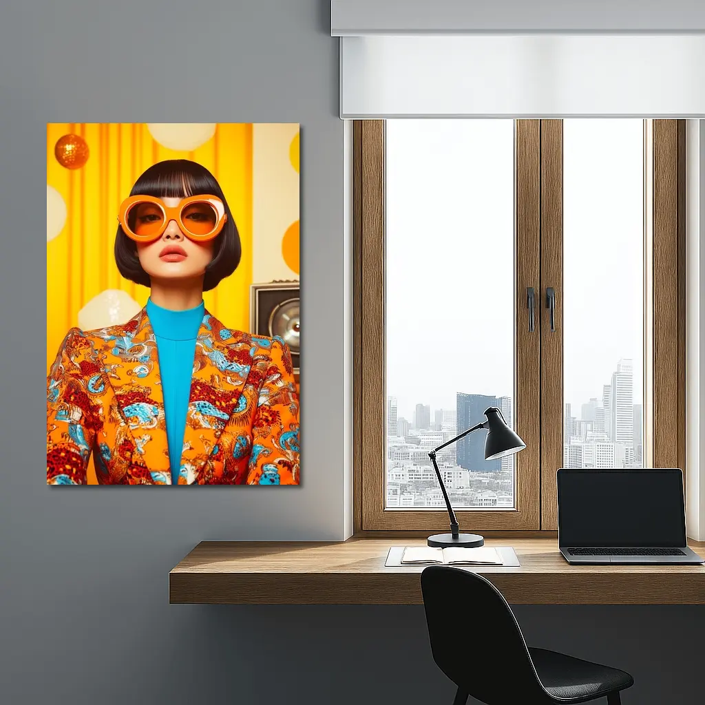 Retro Woman Orange Sunglasses Bold Fashion Portrait – Wall Art