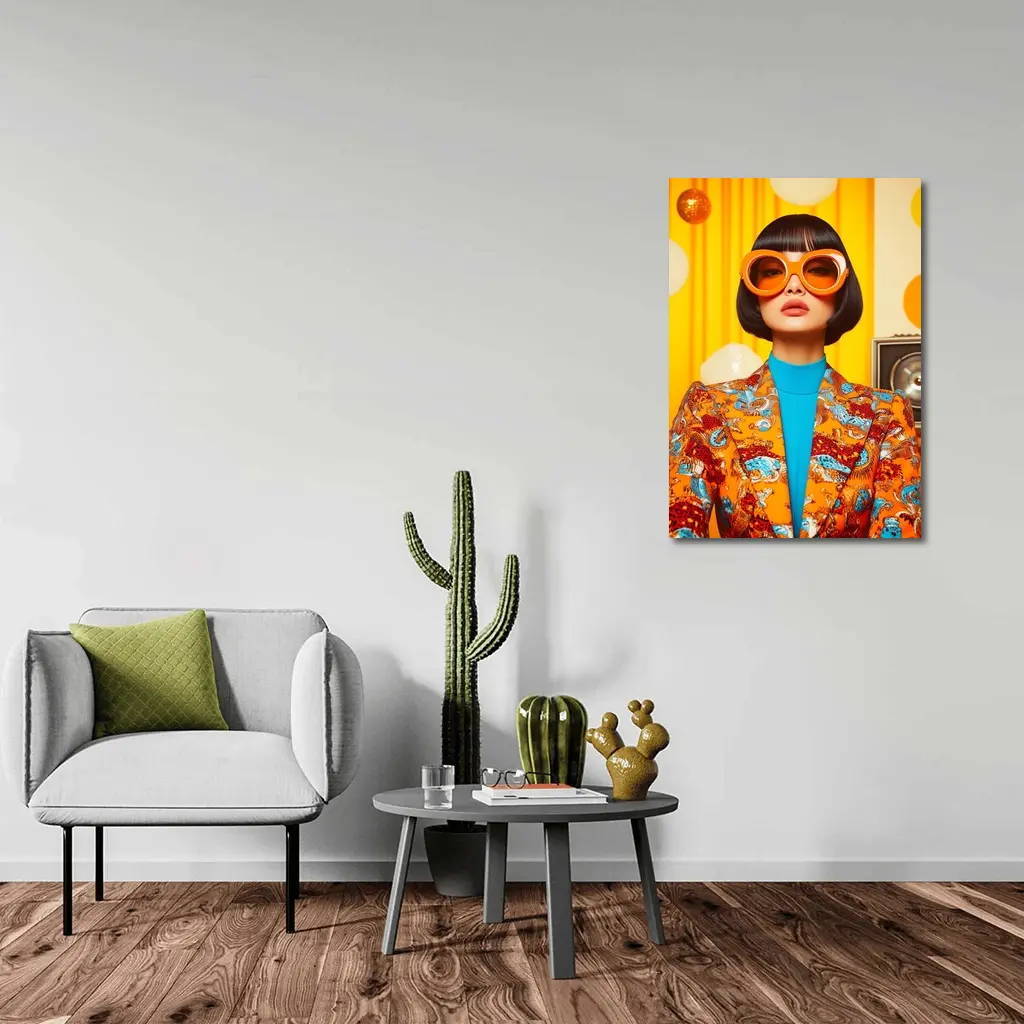 Retro Woman Orange Sunglasses Bold Fashion Portrait – Wall Art