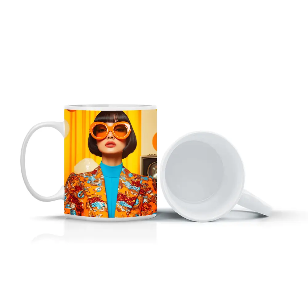 Retro Woman Orange Sunglasses Bold Fashion Portrait – Mugs