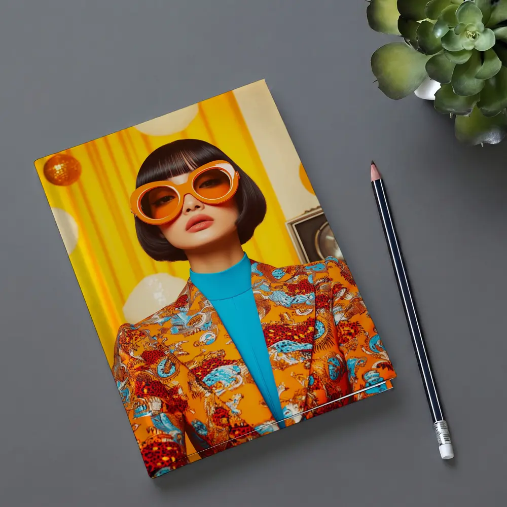 Retro Woman Orange Sunglasses Bold Fashion Portrait – Notebooks