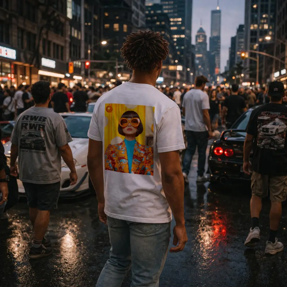 Retro Woman Orange Sunglasses Bold Fashion Portrait – T-Shirts