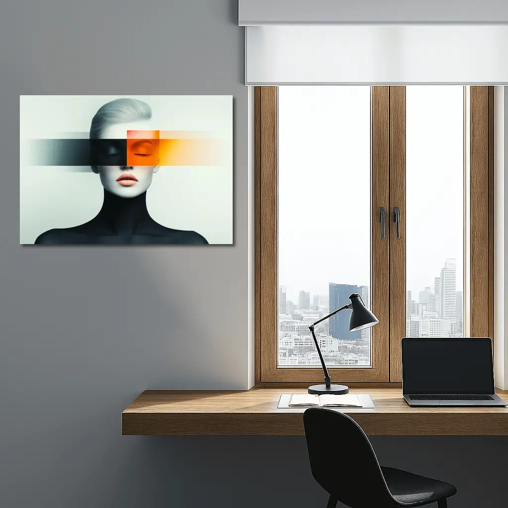 Abstract Woman Portrait Orange Black Geometric Art – Wall Art
