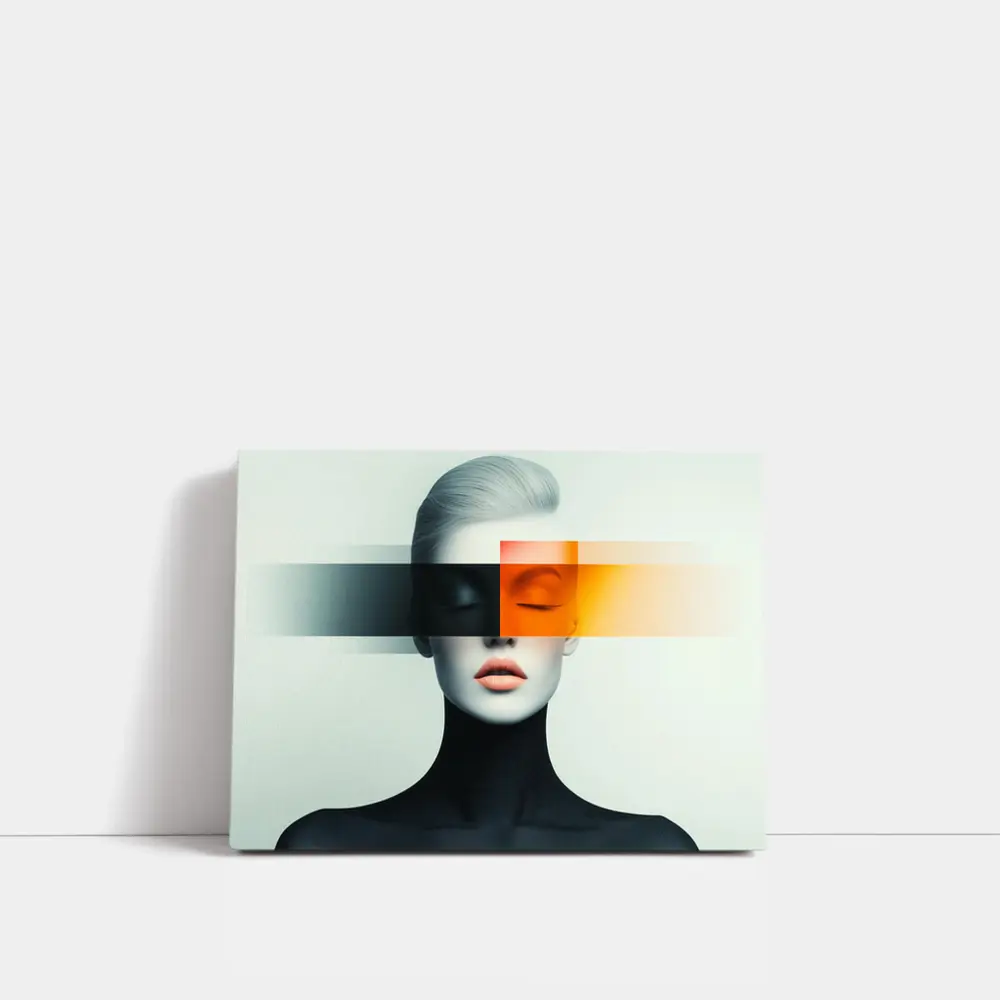 Abstract Woman Portrait Orange Black Geometric Art – Wall Art