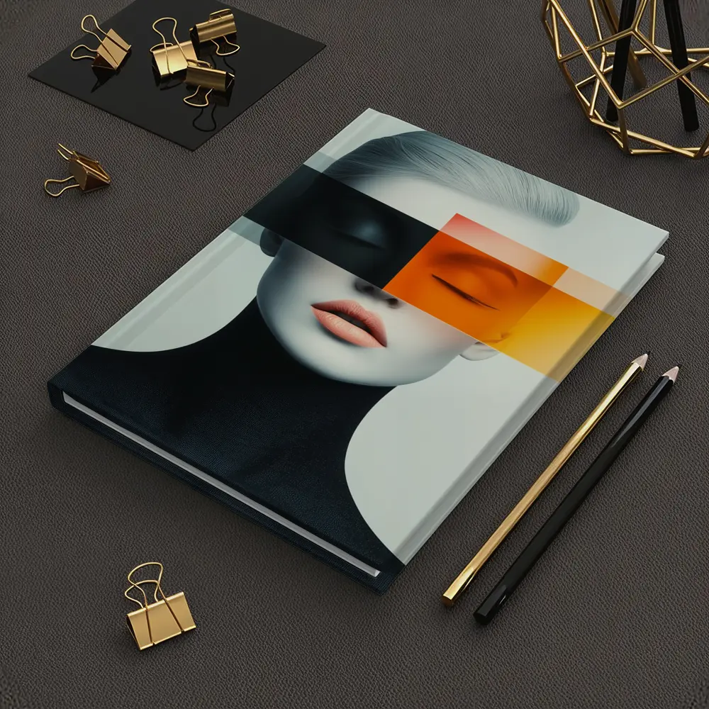 Abstract Woman Portrait Orange Black Geometric Art – Notebooks