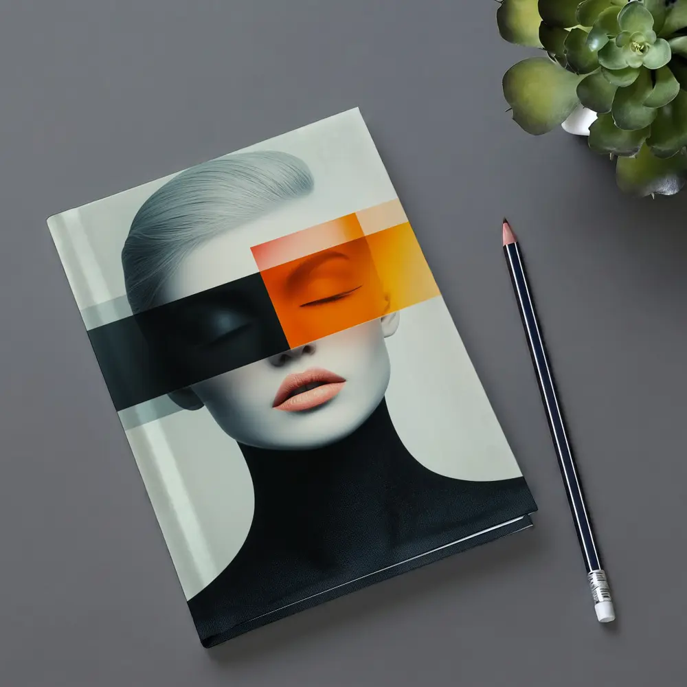 Abstract Woman Portrait Orange Black Geometric Art – Notebooks