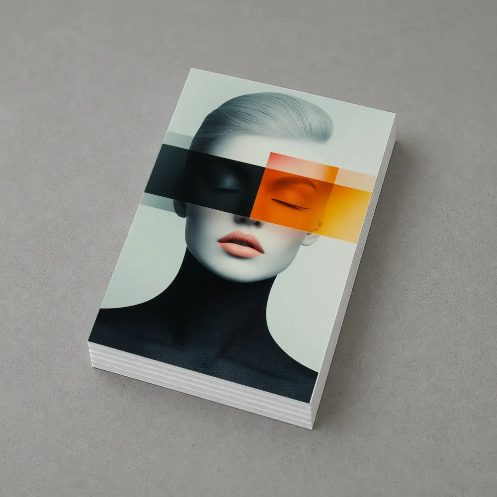 Abstract Woman Portrait Orange Black Geometric Art – Postcards