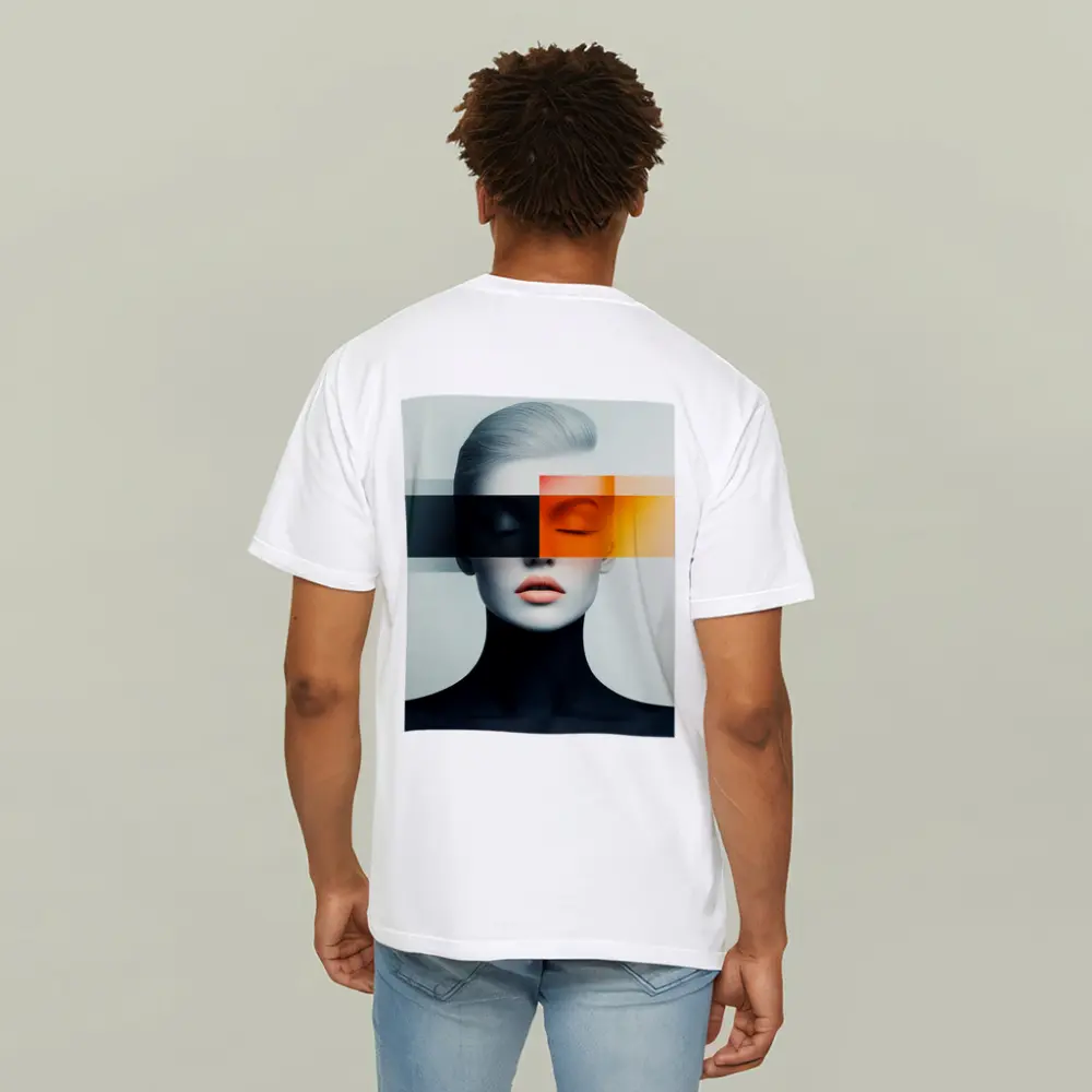Abstract Woman Portrait Orange Black Geometric Art – T-Shirts