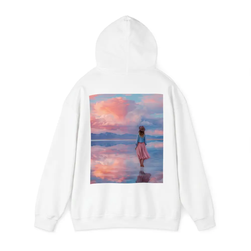 Woman Walking Pink Sky Salt Flats – Hoodies