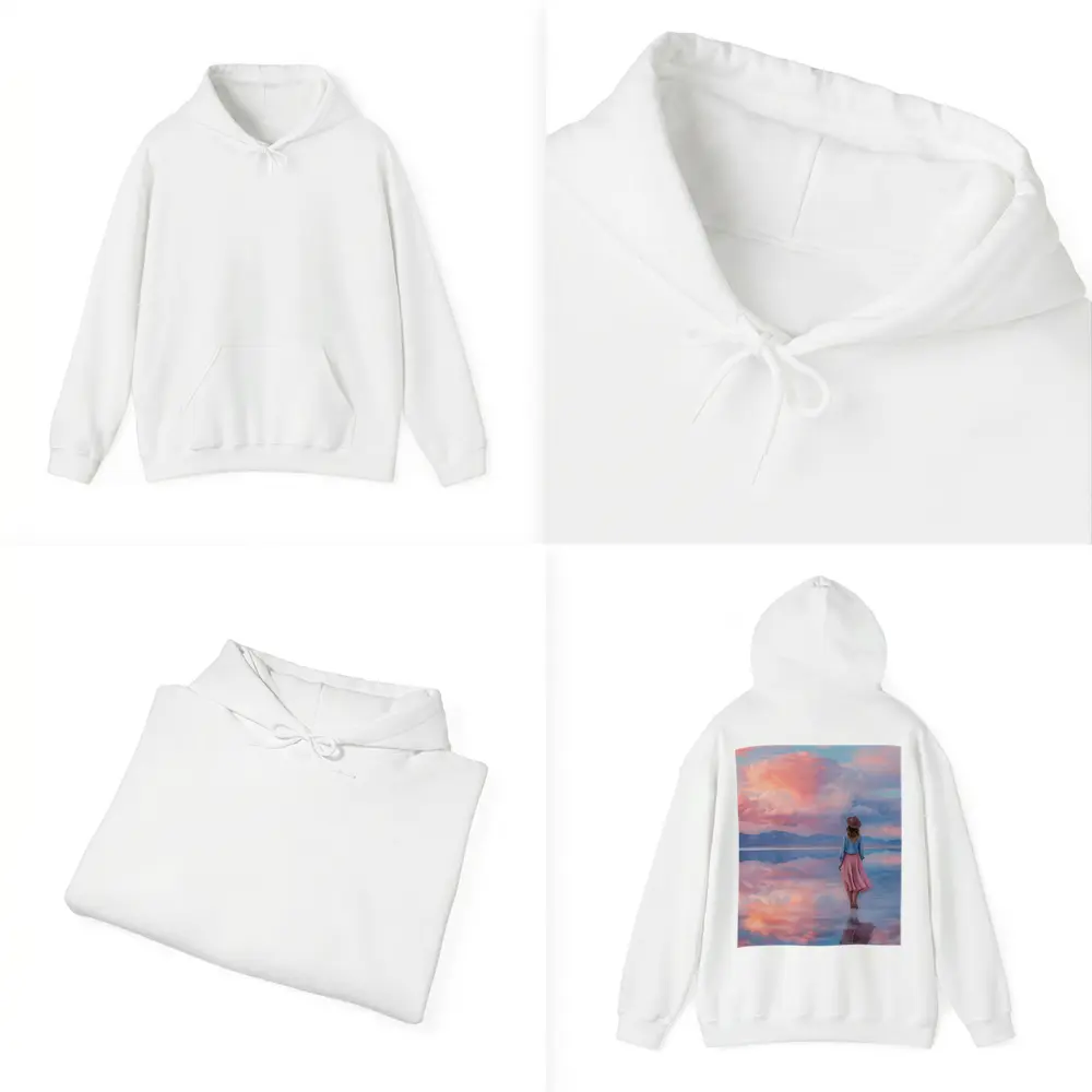 Woman Walking Pink Sky Salt Flats – Hoodies