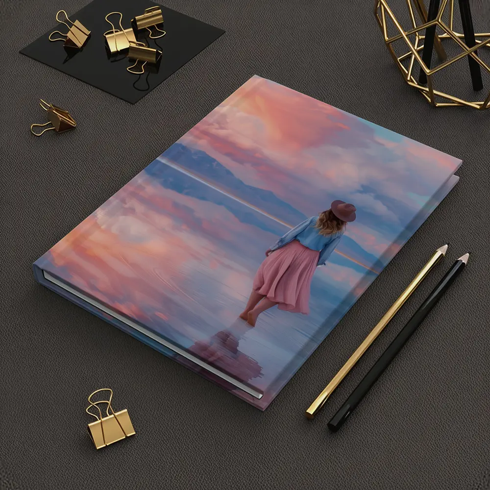 Woman Walking Pink Sky Salt Flats – Notebooks