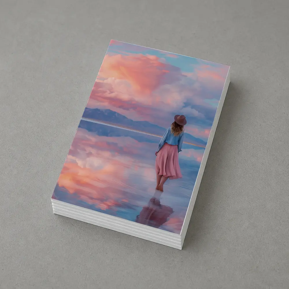 Woman Walking Pink Sky Salt Flats – Postcards