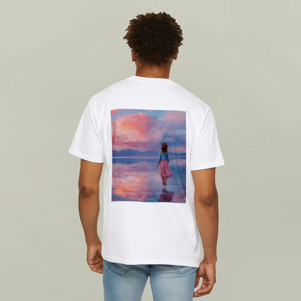 Woman Walking Pink Sky Salt Flats – T-Shirts